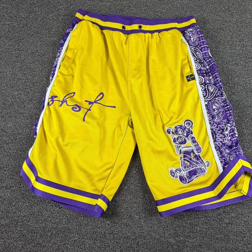 Screenshot Shorts Mens L Basketball Yellow Bandana Print Graphic EUC